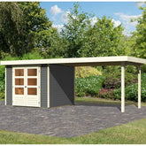 Abri de jardin en bois massif gris terre 5,95m² Askola 3,5 avec appentis 280cm – Karibu Ma boutique